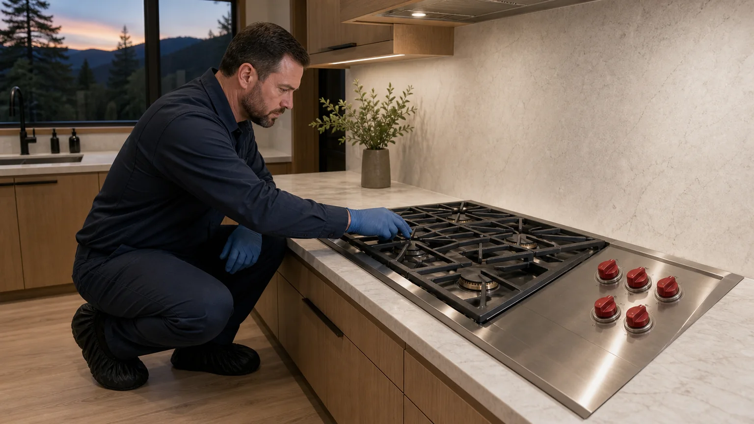 Built-in cooktop prepared for a professional diagnostic visit