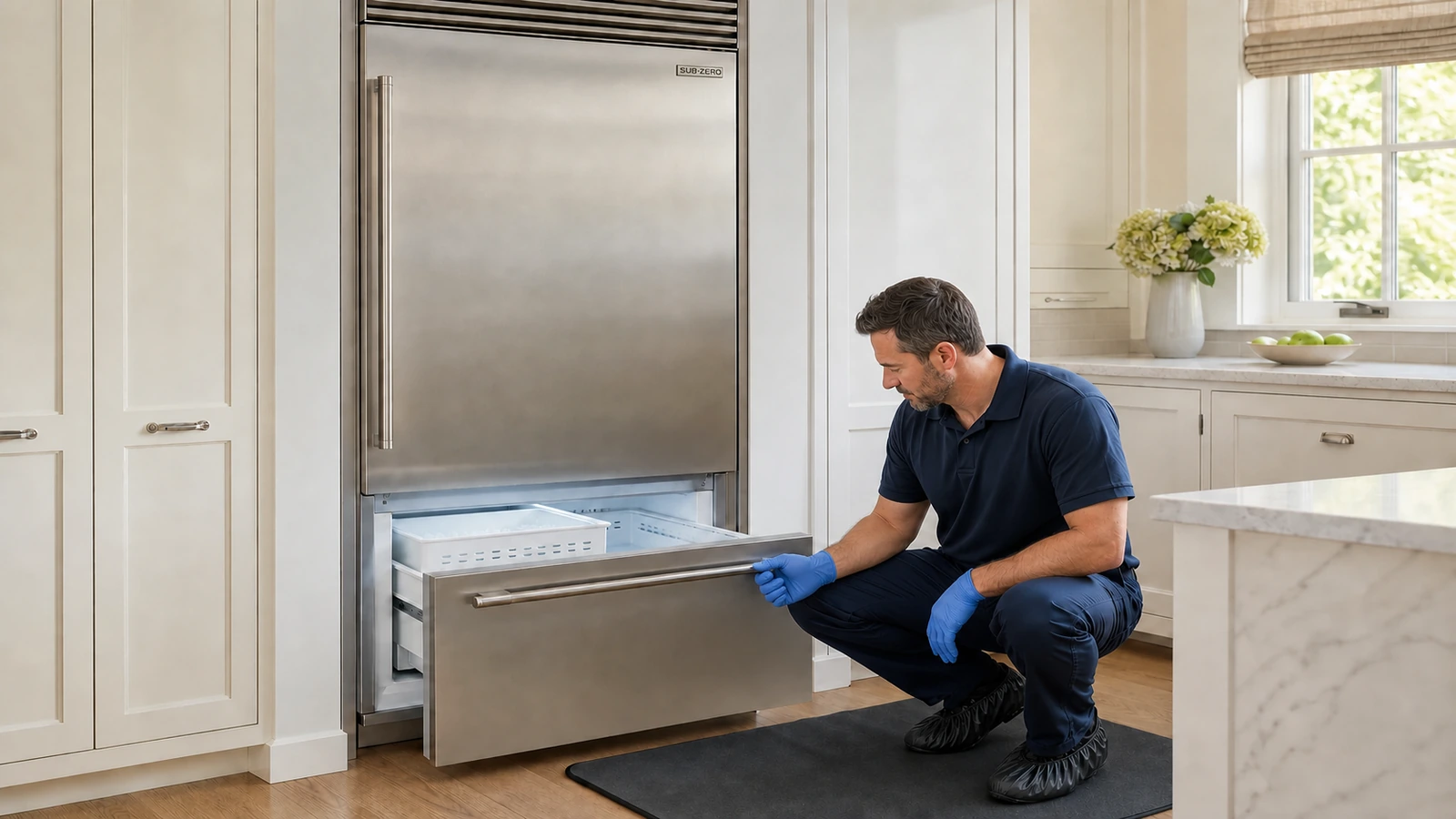 Undercounter ice maker prepared for a professional diagnostic visit