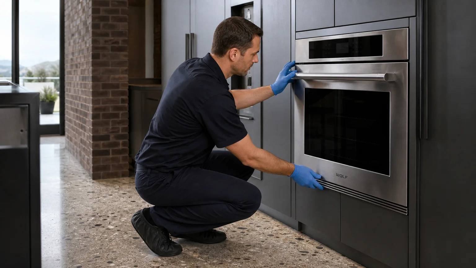 Built-in wall oven prepared for a professional diagnostic visit